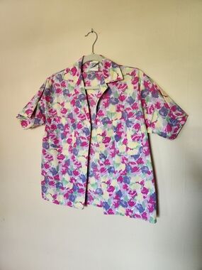 Vintage Laura Ashley Floral Short-Sleeve Button-Down Shirt